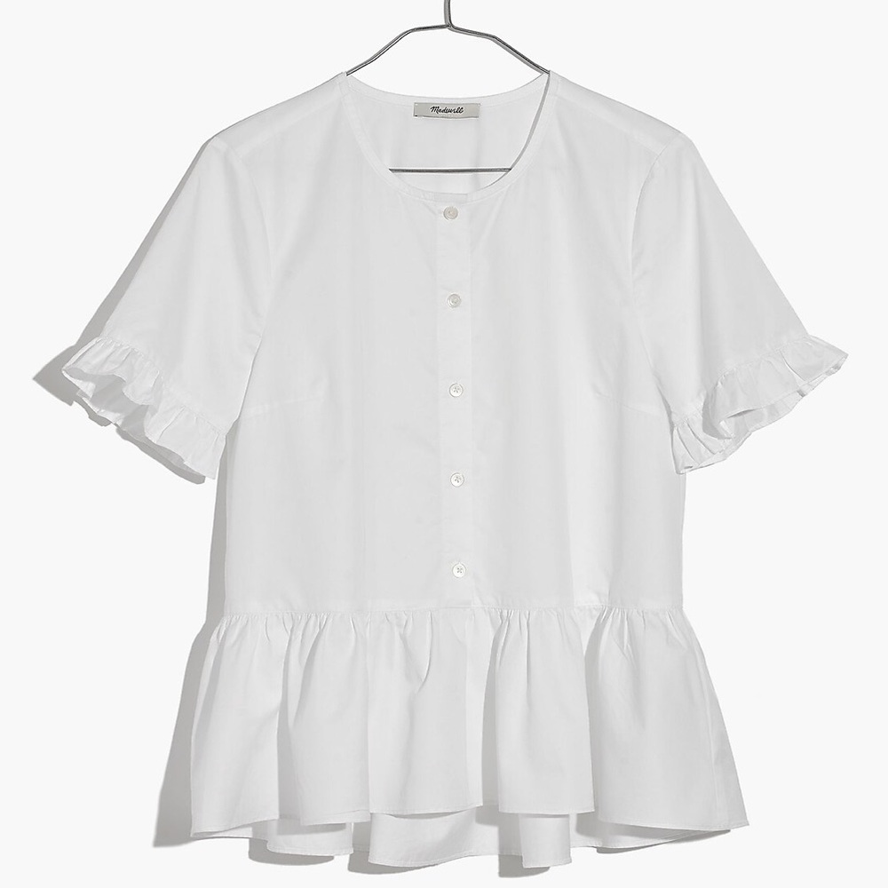 Madewell Blouse Studio Ruffle-Hem Short Sleeve Button-Front Top Women’s Medium